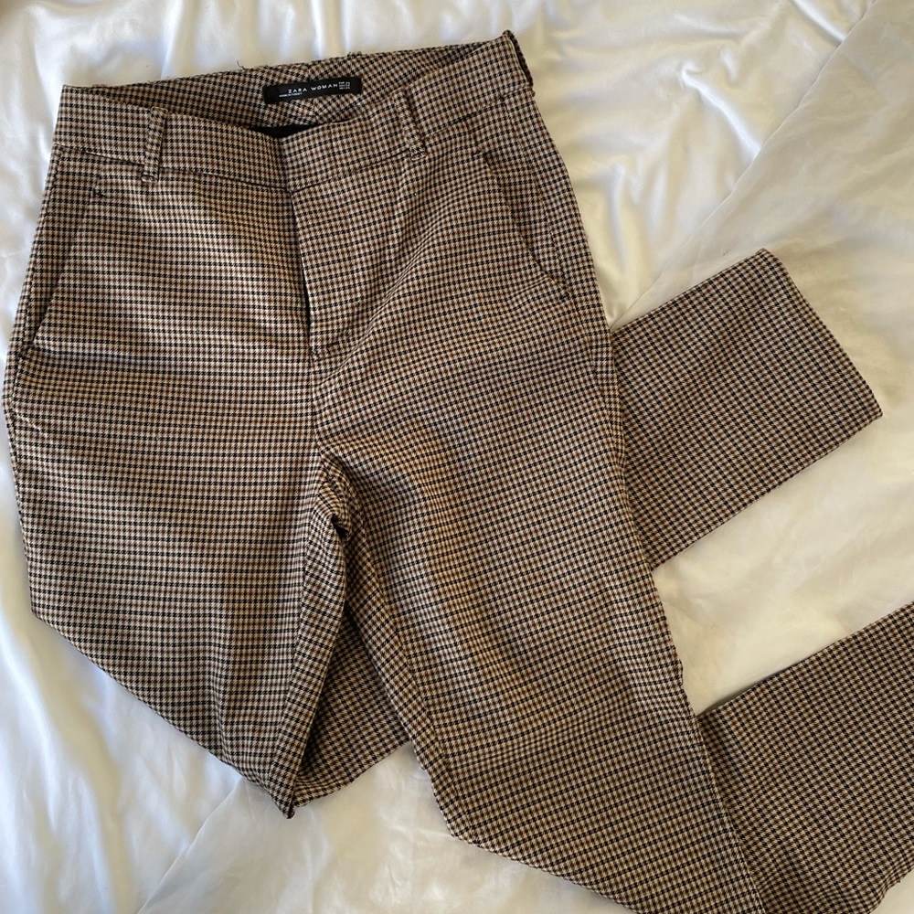 Zara Plaid Pants — Neutral Colors, Size 2